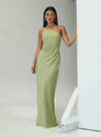 front view of model wearing Princess Polly Nehemiah One Shoulder Maxi Dress Chartreuse Asymmetric Neckline 