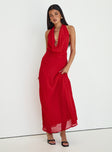 front view of model wearing Princess Polly Alejandria Cowl Neck Maxi Dress Red Cowl Neck 