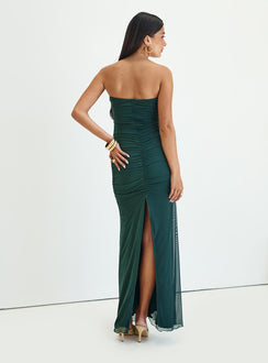 back view of model wearing Princess Polly Gomeza Strapless Cut Out Maxi Dress Dark Green Straight Neck 