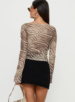 back view of model wearing Princess Polly Elinora Wrap Mini Skirt Washed Black Mini Skirts 