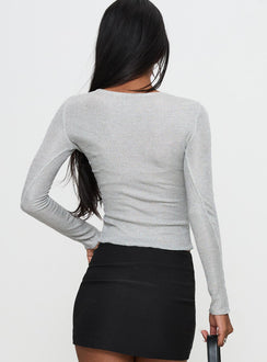 back view of model wearing Princess Polly Context Long Sleeve Top Silver Full Sleeves Crew Neck 