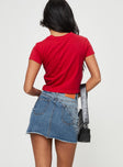 back view of model wearing Princess Polly Jellicoe Spliced Denim Skirt Multi Wash Lower Impact Mini Skirts 