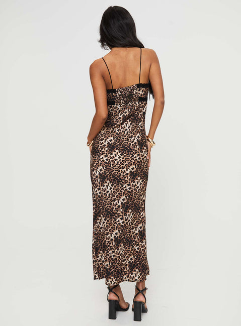 product Princess Polly Crew Neck  Emily Bias Cut Maxi Dress Leopard