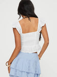 back view of model wearing Princess Polly Mylan Top White Short Sleeves Sweetheart 