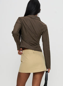 back view of model wearing Princess Polly Caitlan Mini Skirt Beige Mini Skirts 