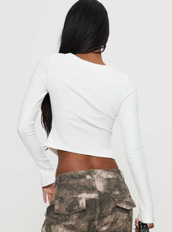 back view of model wearing Princess Polly Baseline Long Sleeve Top White Full Sleeves Crew Neck 