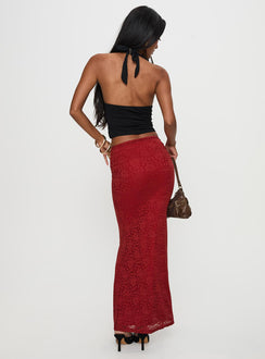 back view of model wearing Princess Polly Silene Maxi Skirt Red 