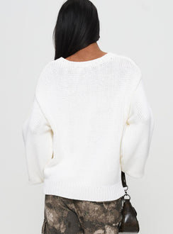 back view of model wearing Princess Polly Summer 77 Knit Sweater White / Green 