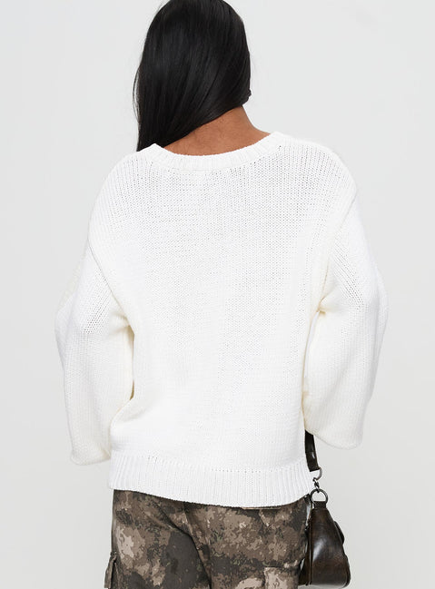 back view of model wearing Princess Polly Summer 77 Knit Sweater White / Green 