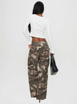 back view of model wearing Princess Polly Mischief Camo Pants Green Low Rise Pants 