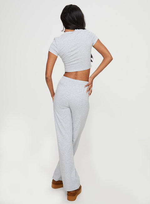 Matching set  Short sleeve crop top, mock neck Mid-rise pants, straight leg Elasticated drawstring waist