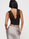 Crop top Slim fitting, lace material, plunging neckline