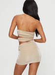 Front view of model wearing  front Princess Polly Asymmetric Neckline  Kordyn Strapless Mini Dress Gold