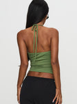 back view of model wearing Princess Polly Ezekiel Nylon Top Green Sleeveless Square Neck 