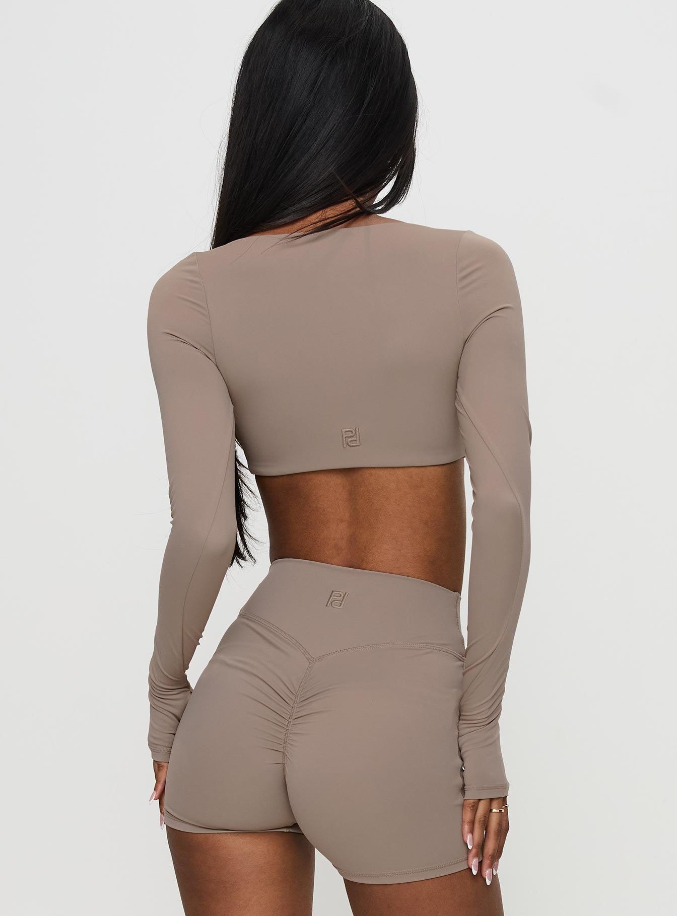 Set Point Active Square Neck Long Sleeve Top Taupe