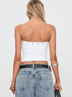 back view of model wearing Princess Polly Mayuk Strapless Top White Sleeveless straight 