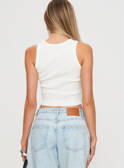 back view of model wearing Princess Polly Dirty Martini Girl Tank White Sleeveless Crew Neck 