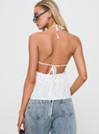 back view of model wearing Princess Polly Guerin Top White Sleeveless Square Neck 