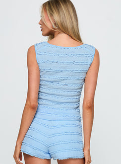 back view of model wearing Princess Polly Star Quality Top Blue Sleeveless Square Neck 