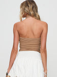 back view of model wearing Princess Polly Roxanna Top Beige Sleeveless Square Neck 