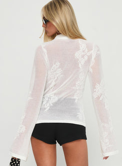 Marcita Floral Knit Longline Shirt White