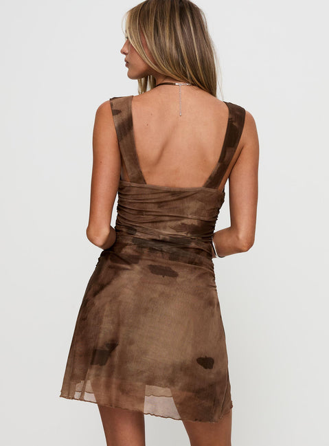 back view of model wearing Princess Polly Force Of Nature Mesh Mini Dress Multi Plunger 