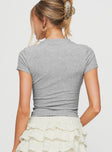 back view of model wearing Princess Polly Silvie Top Grey Short Sleeves High Neck 