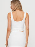 back view of model wearing Princess Polly Romani Lace Top White Sleeveless Cowl 