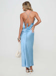 back view of model wearing Princess Polly Kattie Maxi Dress Blue Plunger 