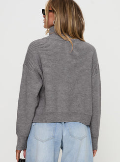 back view of model wearing Princess Polly Too Busy Zip Up Sweater Grey Cropped 
