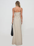 back view of model wearing Princess Polly Seraphia Maxi Dress Beige Sweetheart Neckline 