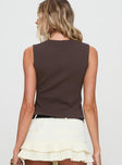 back view of model wearing Princess Polly Vega Top Brown Sleeveless V-Neck 