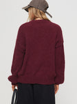 back view of model wearing Princess Polly Niomie Knit Sweater Burgundy Long 