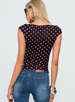 Cheirosa Off Shoulder Top Chocolate / Pink