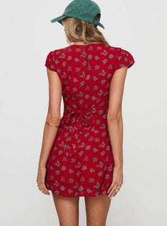 back view of model wearing Princess Polly Cannelloni Mini Dress Red Plunger 