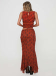 back view of model wearing Princess Polly Nikolise Maxi Skirt Red Maxi 