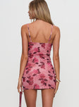 back view of model wearing Princess Polly Claudelia Lace Mini Dress Floral V-Neck 