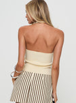 back view of model wearing Princess Polly Kingley Halter Top Cream Sleeveless V-Neck 