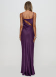 back view of model wearing Princess Polly Linger Bias Cut Maxi Dress Purple V-Neck 