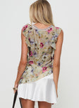 Top Floral top, v neckline, lace trim, asymmetrical hem, invisible zip fastening Non-stretch material, lined bust 