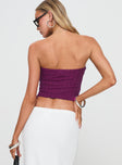 back view of model wearing Princess Polly Mani Top Purple Sleeveless Sweetheart 