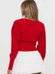 back view of model wearing Princess Polly Wistfully Knit Cardigan Red 