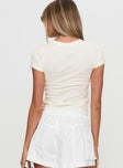 back view of model wearing Princess Polly Viva La Vino Top Cream Short Sleeves Crew Neck 