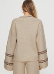 back view of model wearing Princess Polly Anok Graphic Sweater Cream / Brown Long 