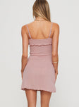 back view of model wearing Princess Polly Cipher Mini Dress Pink Square Neck 