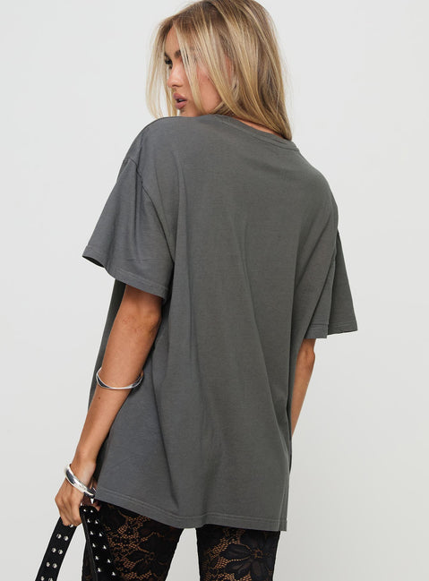 back view of model wearing Princess Polly Brooklyn Bridge Tee Black Half Sleeves Crew Neck 