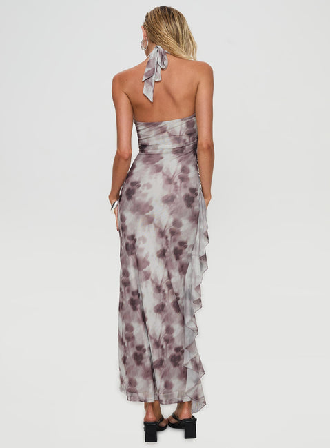 back view of model wearing Princess Polly Grenier Maxi Dress Multi Plunger 