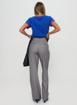 back view of model wearing Princess Polly Expertise Low Rise Pleat Pant Grey High Waisted Pants 