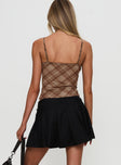 back view of model wearing Princess Polly Breigh Top Brown Check Sleeveless Plunger 