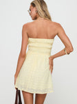 back view of model wearing Princess Polly Nnarlia Mini Dress Lemon Straight Neck 